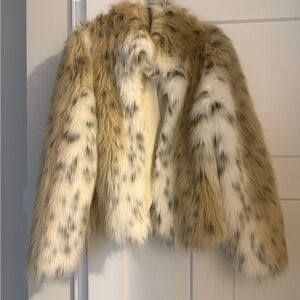 Steve Madden Faux Fur Jacket in Brown and Cream